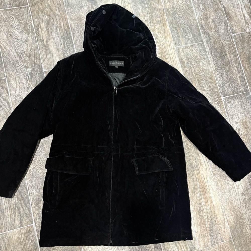 Vtg PORTRAIT Black Velvet Women’s Coat Hooded Sz‎ L Holiday 90s Classic Boho - Picture 4 of 15